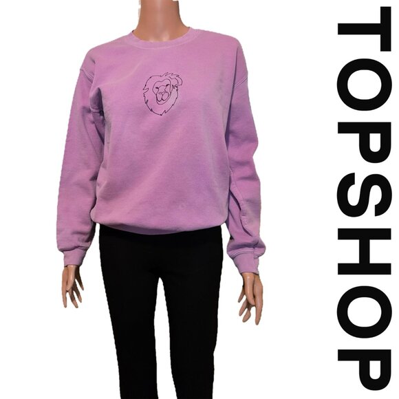 Topshop Graphic Sweatshirt with lion Purple Small- some discoloration - Picture 2 of 13